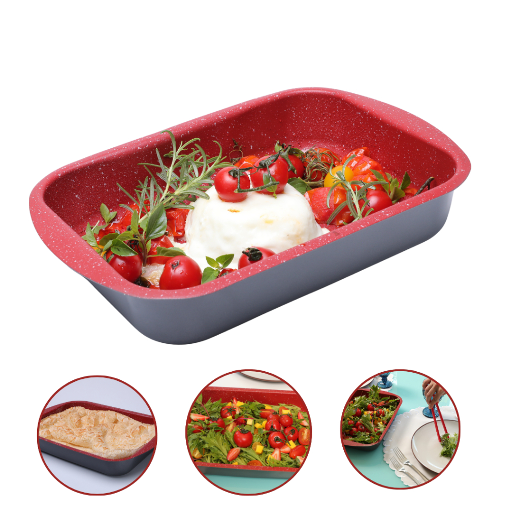 Assadeira Forma Antiaderente Revestimento Cerâmico Retangular Alta Para Bolo Torta 22x33 2.97 Litros