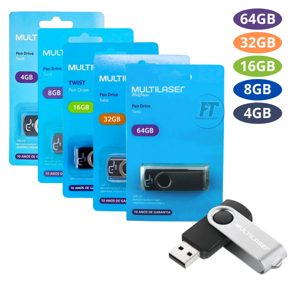 Pen Drive Multilaser 64gb 32gb 16gb 8gb 4gb Original | Shopee Brasil