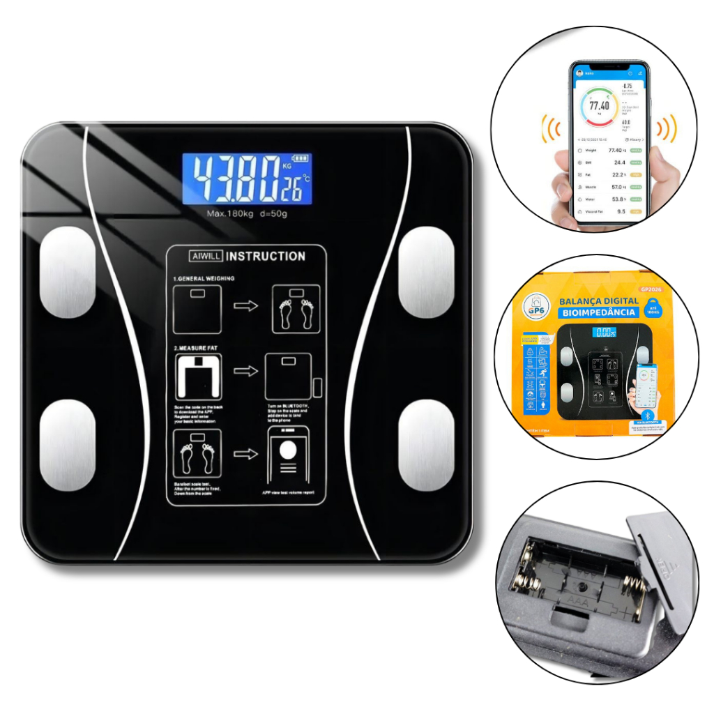 Balança Digital Corporal Bioimpedância Aplicativo Bluetooth | Shopee Brasil