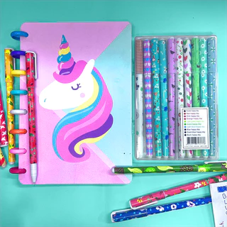 KIT Caderno tipo Inteligente + Canetas Coloridas de Brilho, Cadernos de Disco tamanhos A4, B5 e A5