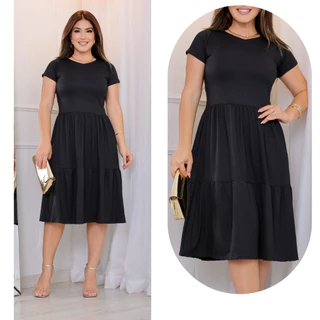 Vestido Feminino Rodado Manga Curta Malha Canelada Tendencia Casual Moda Evangélica Casual PlusSize