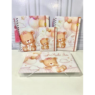 Caderneta de Vacina/ Porta Documentos/ Livro do bebê / Pasta Documentos / Ursinha com Balões Aquarela / Personalizada