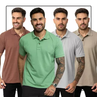 KIT 4 Camisas Polo Masculina Piquet Premium