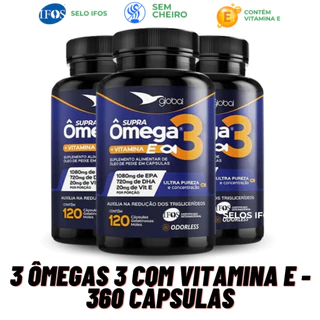 Kit com 3 Omega 3 com Vitamina E - 360 cápsulas no total - Kit 3x Óleo de peixe Alta Concentração