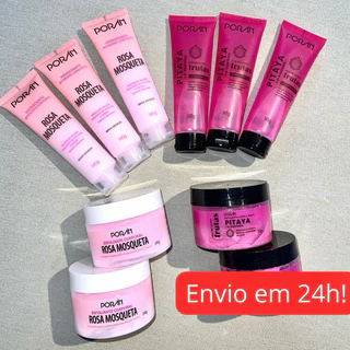Kit Esfoliante Corporal + Sabonete Líquido Pitaya ou Kit Creme Hidratante + Esfoliante Corpo e Rosto Porán Rosa Mosqueta