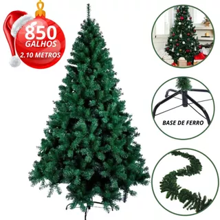 Árvore de Natal Verde Cheia 850 Galhos Pé De Ferro Festão Aramado Luxo Decoração Natalina