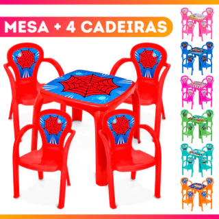 Kit Mesa Mesinha e 4 Cadeira Infantil Educativa Resistente Brincar Estudar Menino Menina