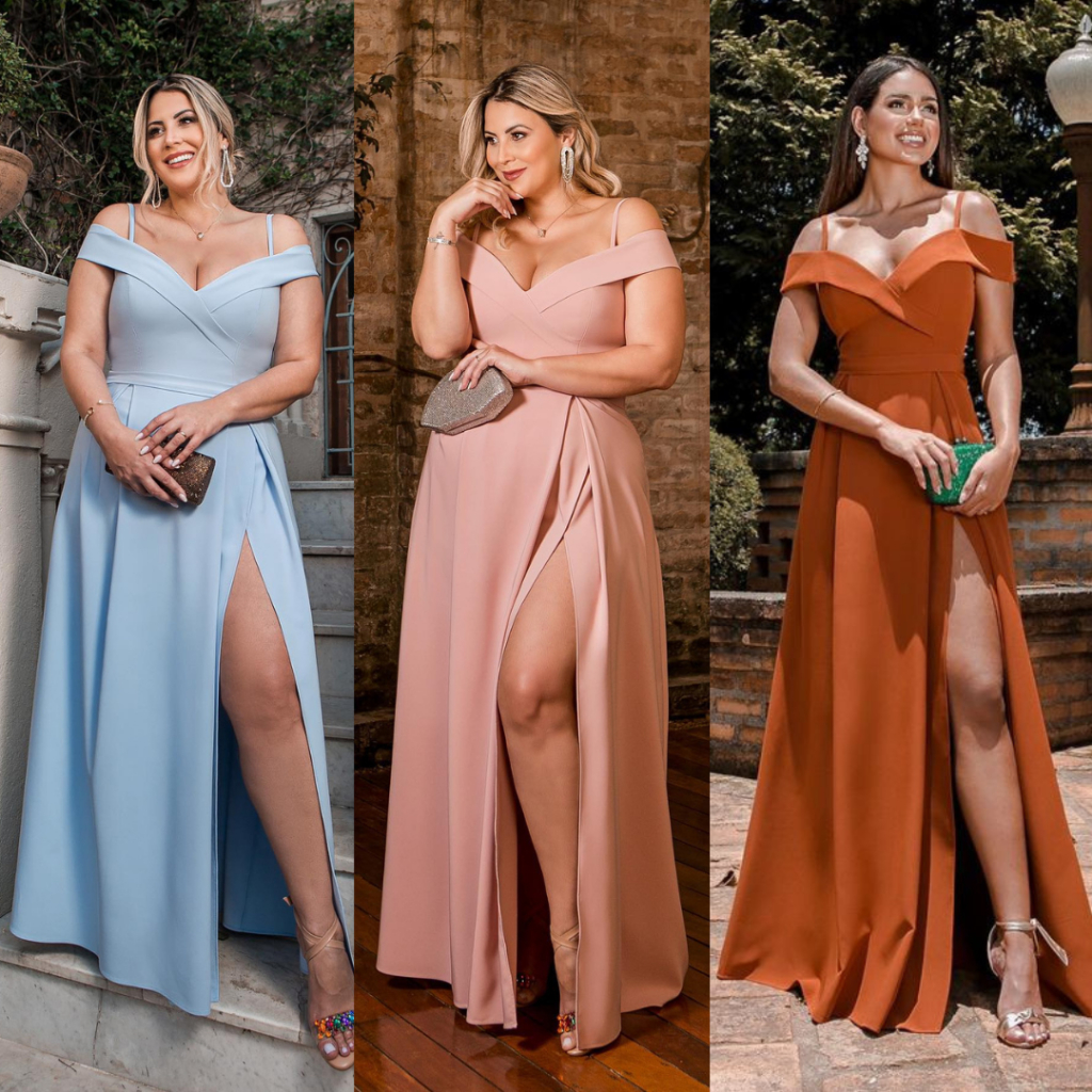 Vestido Longo de Festa Madrinha Formanda com Fenda Alfaiataria