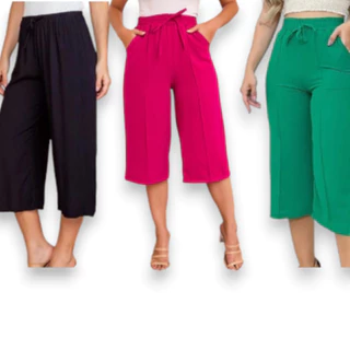 Calça Pantacourt Tecido Duna Liso Moda Blogueira