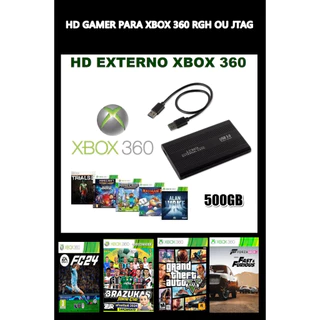Hd Gamer 500gb externo para Xbox 360 RGH ou JTAG 165 Títulos