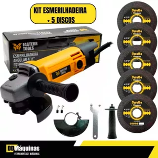 Kit Esmerilhadeira Lixadeira Angular 4.1/2” 115mm 220V + 5 Discos 4.1/2 Premium - Titanium/Fasterr