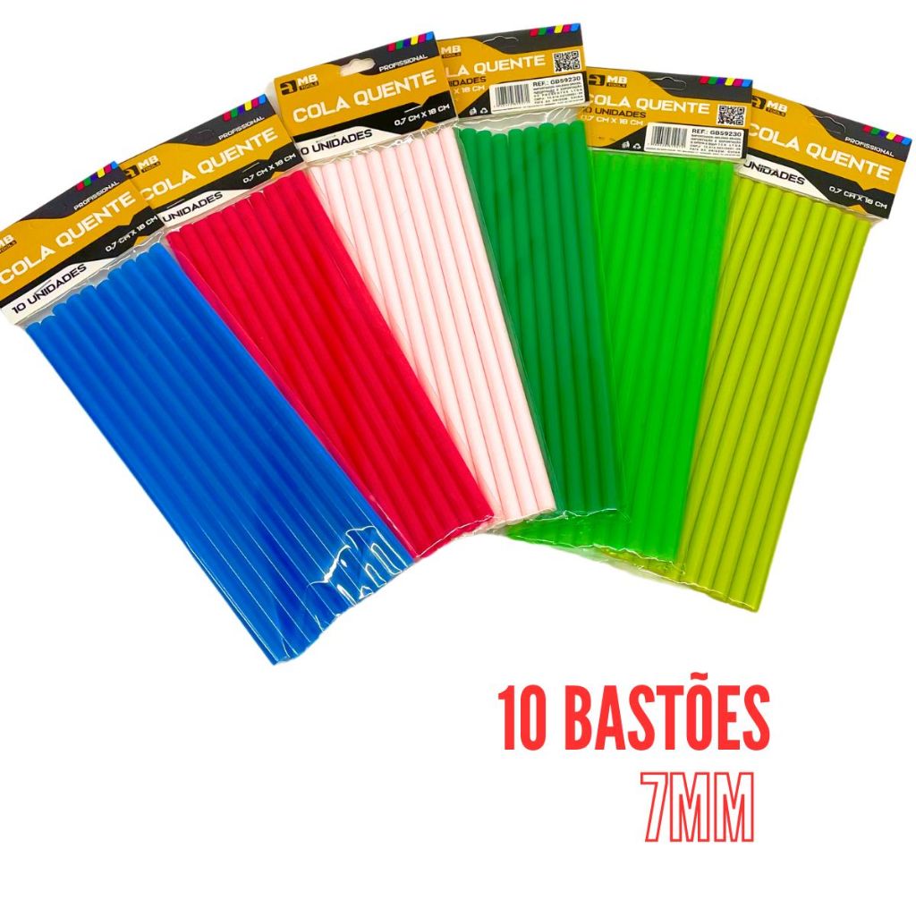 10 Bastão Refil de cola quente colorido fino 7MM X 18CM