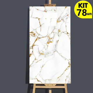 Kit 78 Placas Adesiva Revestimento Mármore 3D Vinílico Alto Brilho 30x60cm