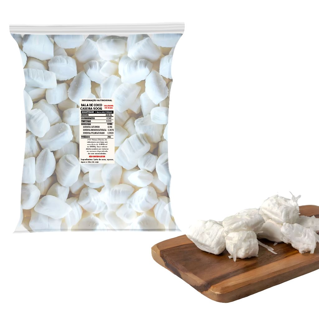 500g Bala de Coco Caseira Derrete na Boca Doces Caseiros Para Festas e Aniversários