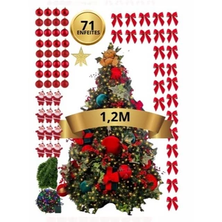 Árvore De Natal Completa 71 Enfeites Pinheiro 1,20M Decoração 110 Galhos Verde Suporte Chão Casa