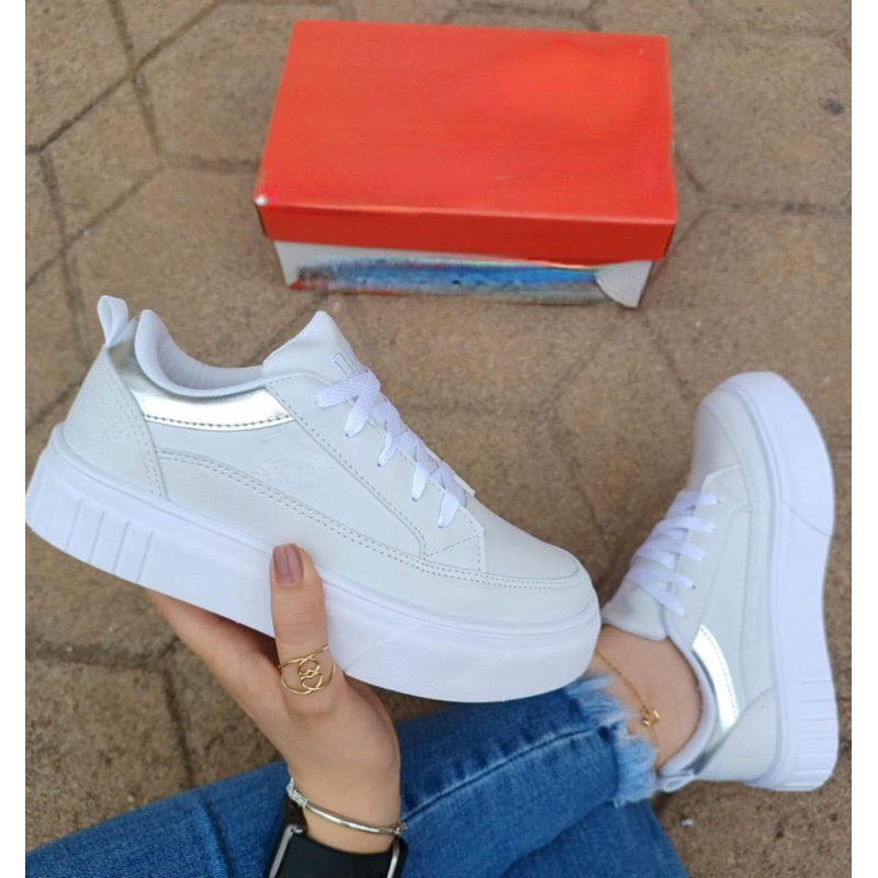 tênis sola alta sem marca branco | Shopee Brasil