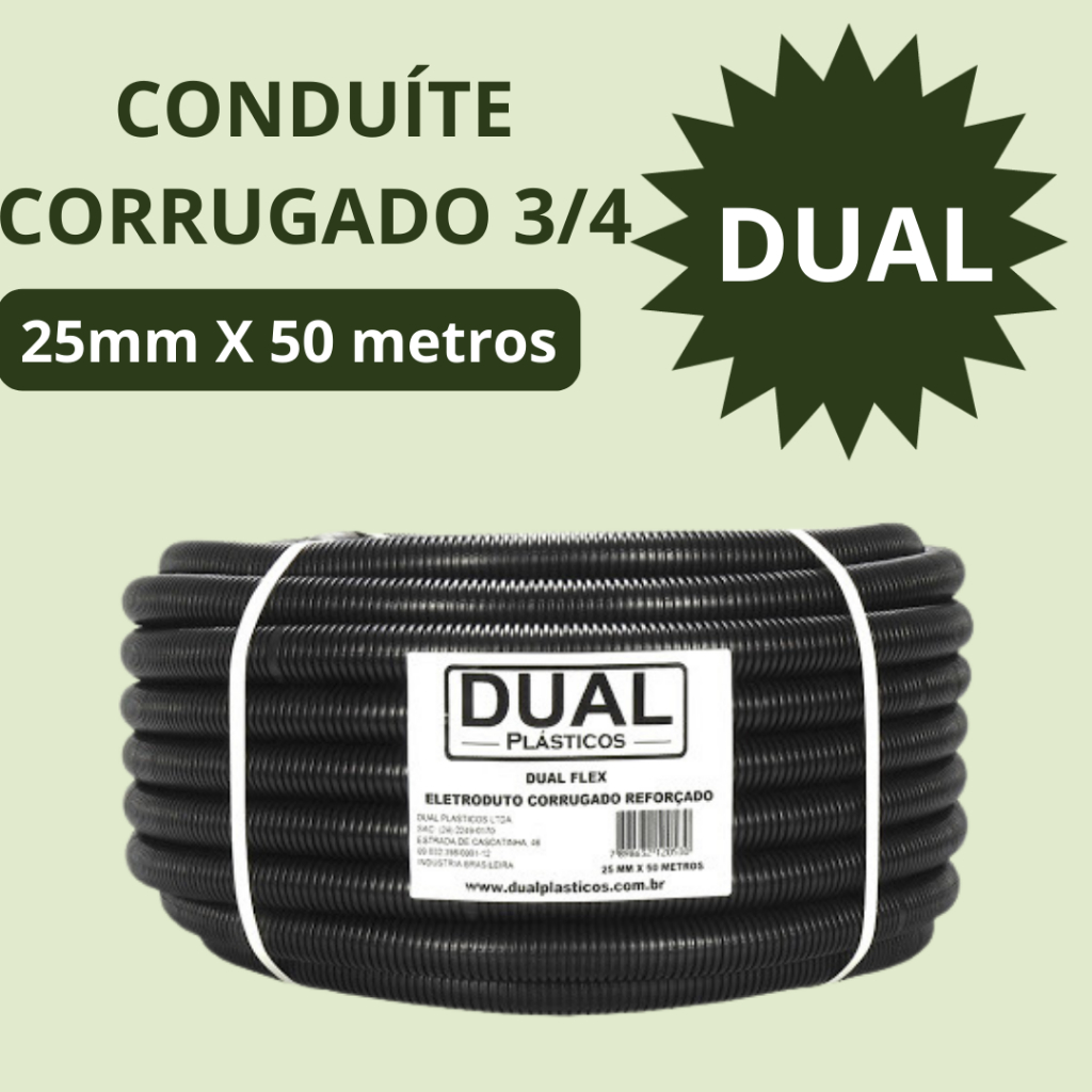 Conduite Eletroduto Reforçado 3/4 25mm Preto Marca Dual 50 Metros ...