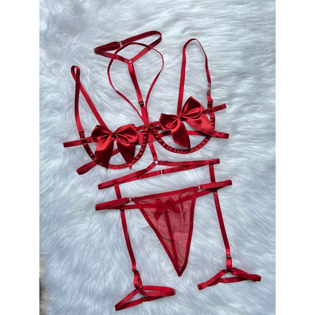 Kit Conjunto Lingerie Cinta Liga Inteira Sensual Sutiã Com Aro Laço ...