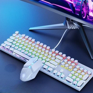 Kit Teclado Gamer RGB Mecânico + Mouse LED 3200DPI | Branco/Preto | Presente Perfeito H7