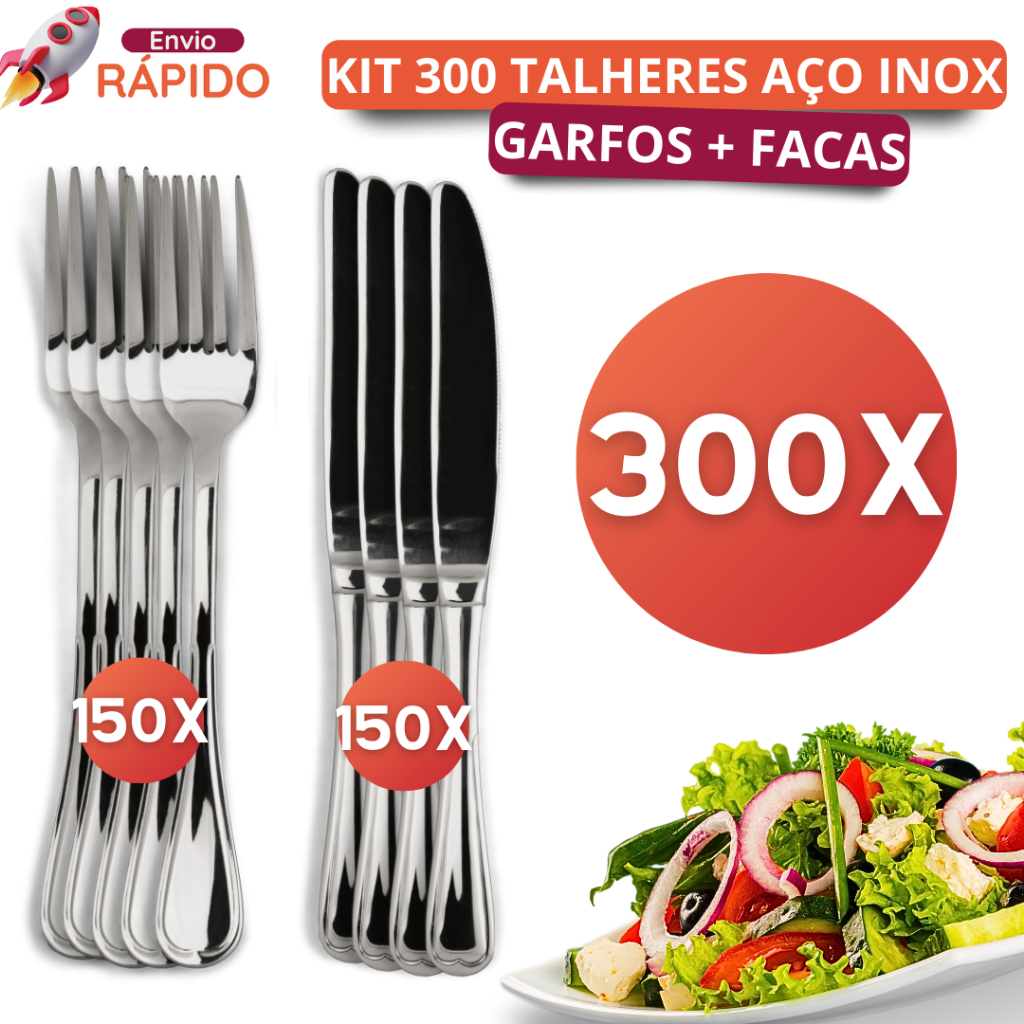 Kit Talheres 300 Peças Aço Inox Profissional Facas com Serra e Garfos ...