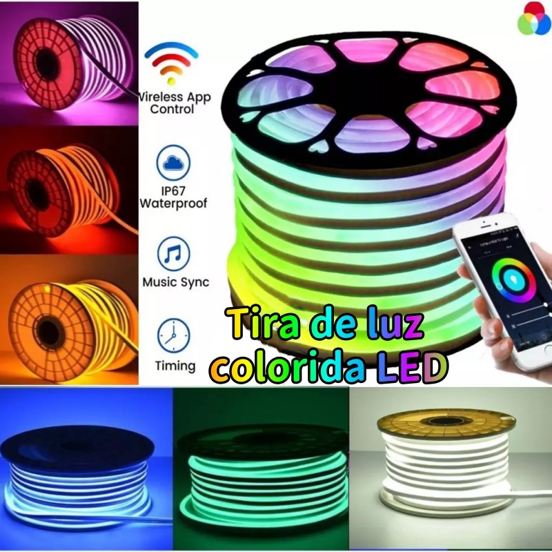 Fita Luz LED Néon Mangueira Flexível Ser Cortado 5 Metros 12v Com Controle Remoto Pode