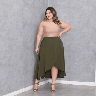 Saia Longa Envelope Plus Size Transpassada com Amarração Clássica Instagram Versátil