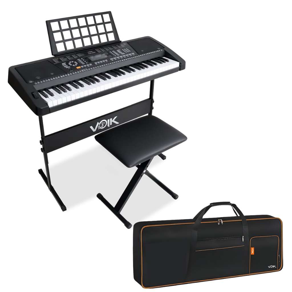 Kit Teclado 61 Teclas Midi Voik VTM-5000 Com Suporte E Banco