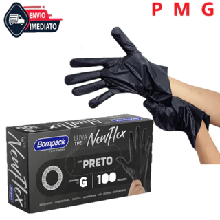 Kit 200 Luvas pretas vinil sem pó vinilflex descartável P, M, G