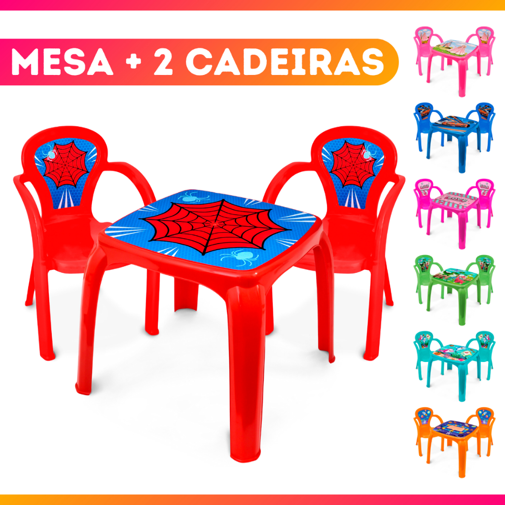Kit Conjunto Mesa Escolar Mesinha Infantil Grande com 2 Cadeiras Menino ...