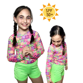 Conjunto de Biquini Infantil Menina Proteção Solar UV Blusa + Calcinha Short 1/2/3/4/6/8/10/12