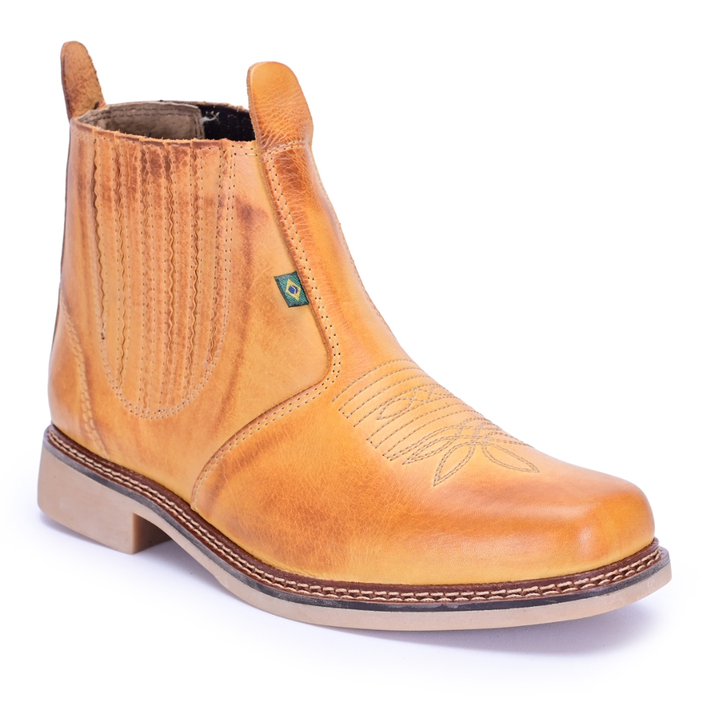 Botina Country Masculina De Couro Legítimo Agro Reforçada Bico Quadrado ...