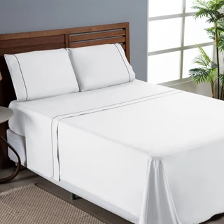 Jogo de Lençol 04 Peças 400 Fios LUXO Cama Casal PADRÃO Micropercal PONTO PALITO