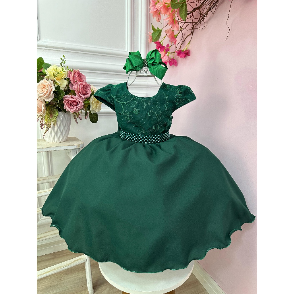 Verde Escuro Vestido Verde Menina Vestido Em Meia Malha Infantil