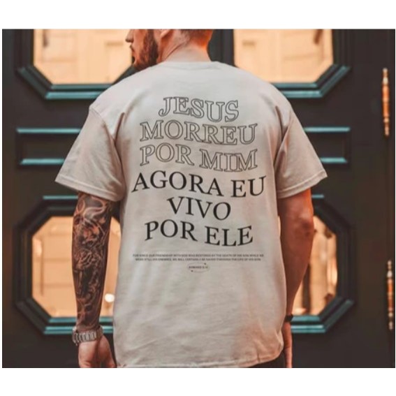 Camiseta Unissex Algodão Gospel Cristã Agora Vivo Por Ele Jesus