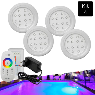 Kit Luminária Piscina Com Fonte 4 Superleds 18w + Módulo Luz Rgb