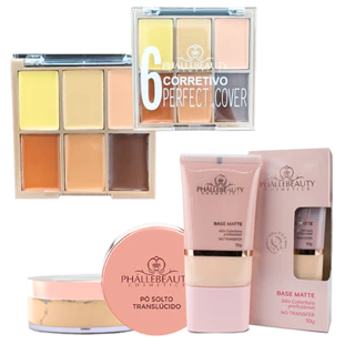 Kit Base Matte + Pó Translúcido + Paleta de Corretivos Perfect Cover PhálleBeauty PH5008