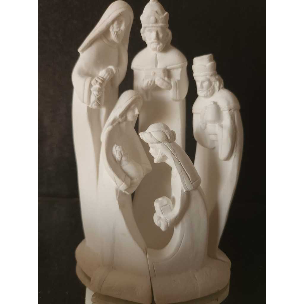 Escultura Presépio Natalino Encaixe 5 Peças 20 cm Gesso Cru