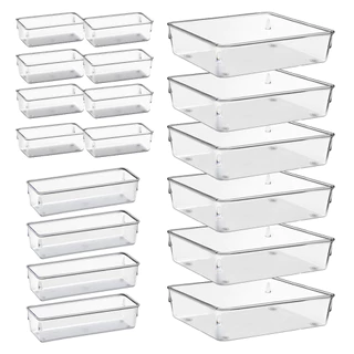 Kit 18 Organizadores Multiuso Modular Gavetas Geladeira Armario Acrilico Quadrado em Oferta na Shopee