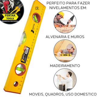 NIVEL Profissional 3 Bolhas 30/60CM FERTAK Régua De Prumo Super