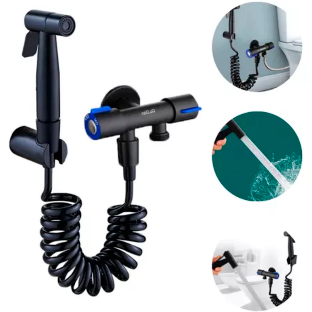 Kit Ducha Higiênica PRETA FOSCA Luxuosa + Rabicho 50 Cm Vaso Sanitário Banheiro Íntimo