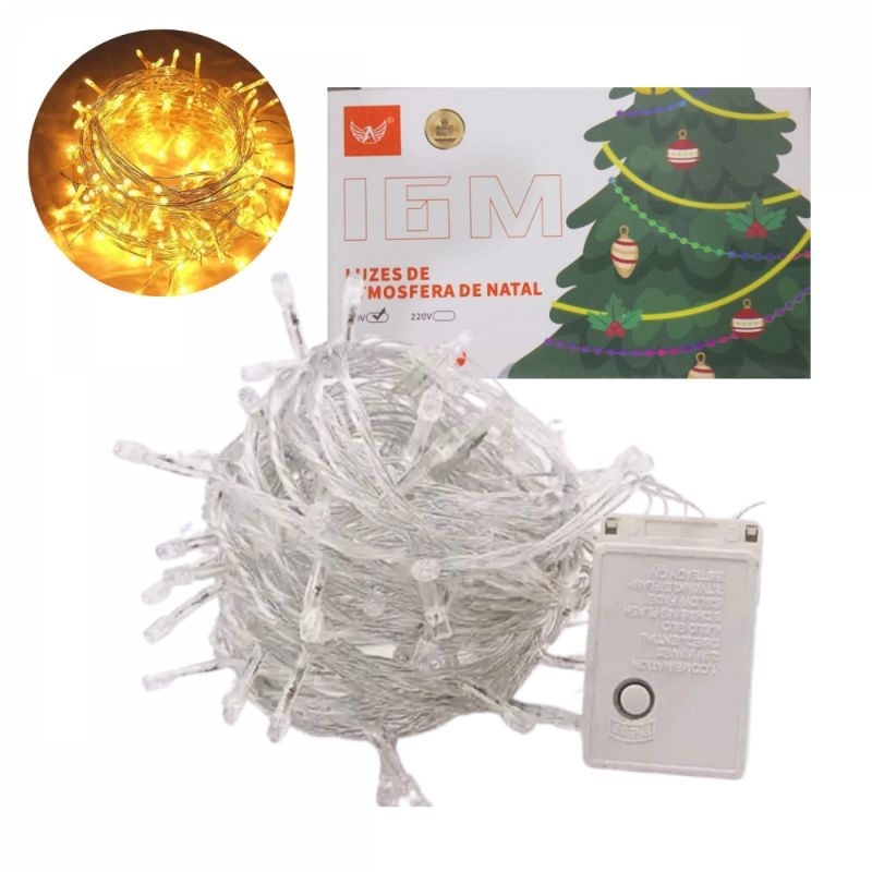 Pisca Pisca Luzes de NATAL LED Amarelo 8 Funções 16 Metros Fio Transparente Altomex AL-3704