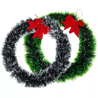 Guirlanda Festão Nevada Verde Ou Verde 25Cm Para Porta Com Laço Vermelho Enfeite De Natal Decoração Natalina