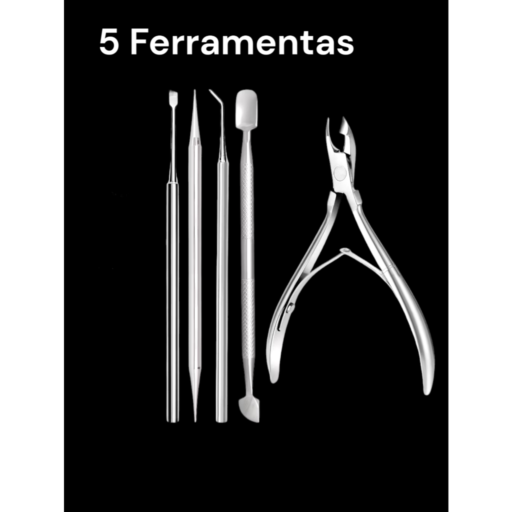 Kit Manicure Pedicure Com 5 Peças (Alicate + Palito 2x1 + Desencravador ...