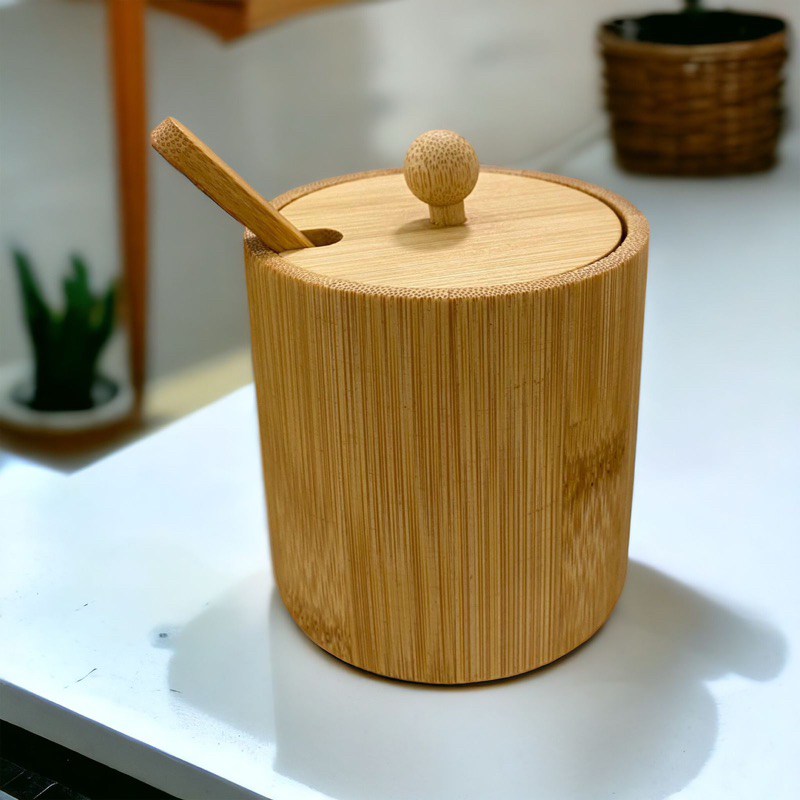 Açucareiro Saleiro Em Bambu Com Colher E Tampa 220ml