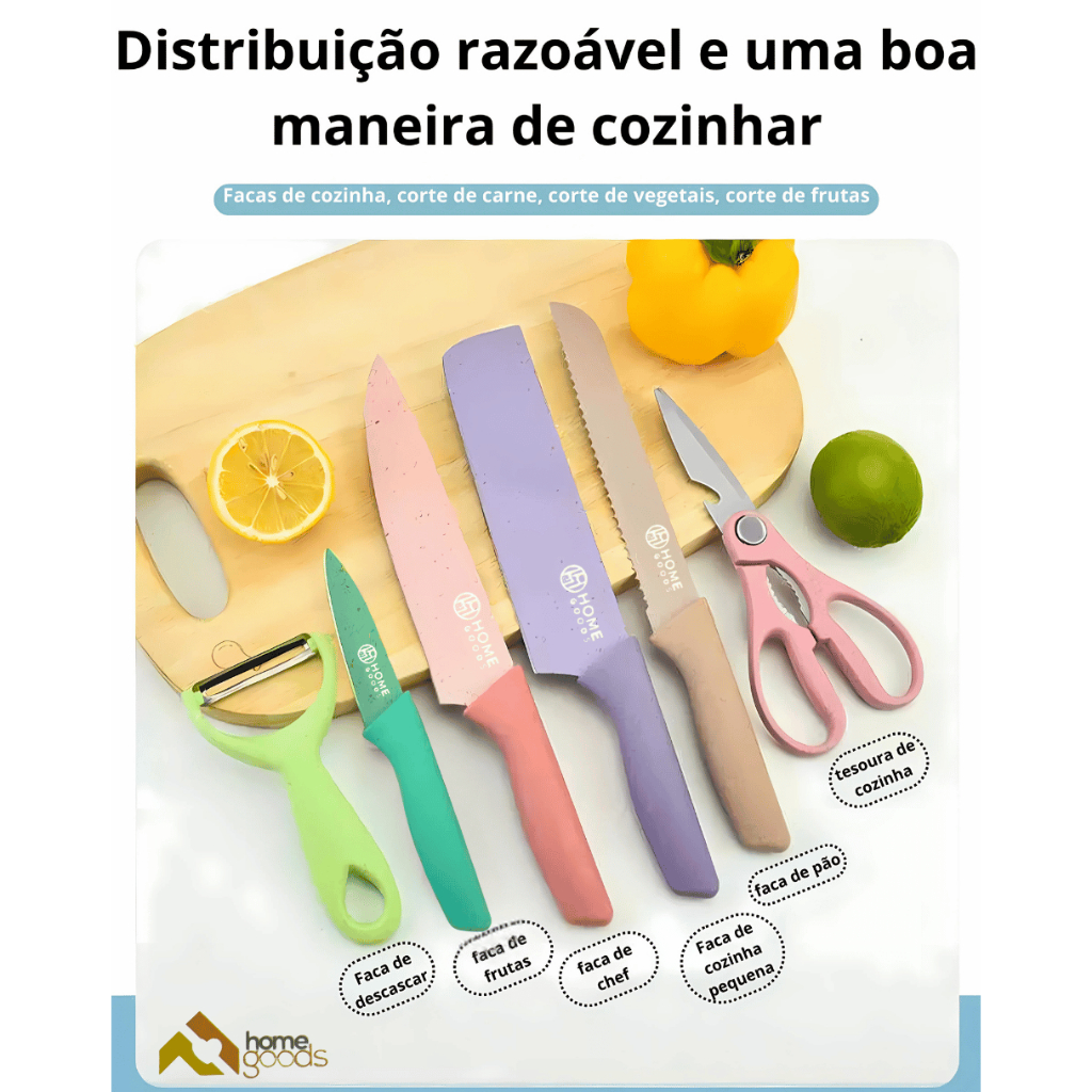 Kit Jogo De Facas Coloridas Pcs Chef Cozinha Churrasco Shopee Brasil