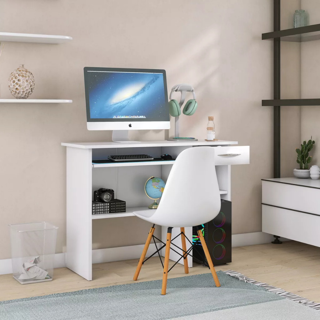 Mesa Escrivaninha Para Computador Com Suporte De Teclado E Gaveta 90cm ...