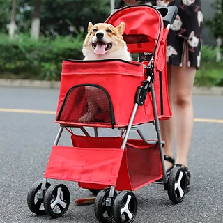 Carrinho de Passeio Premium Transporte Pet Cães e Gatos Até 15kg Porta Copo Resistente Dobravel