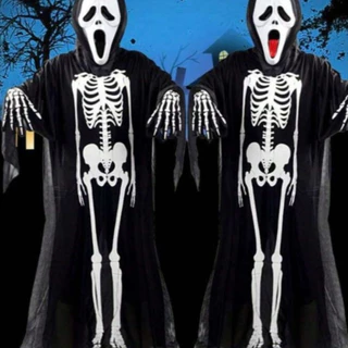 Fantasia Caveira Esqueleto Halloween Adulto E Infantil Manto