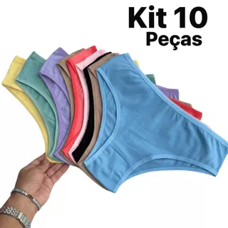 Kit 10 Calcinhas 100% Algodao Basica dia a dia Conforto Calcinhas Lisas