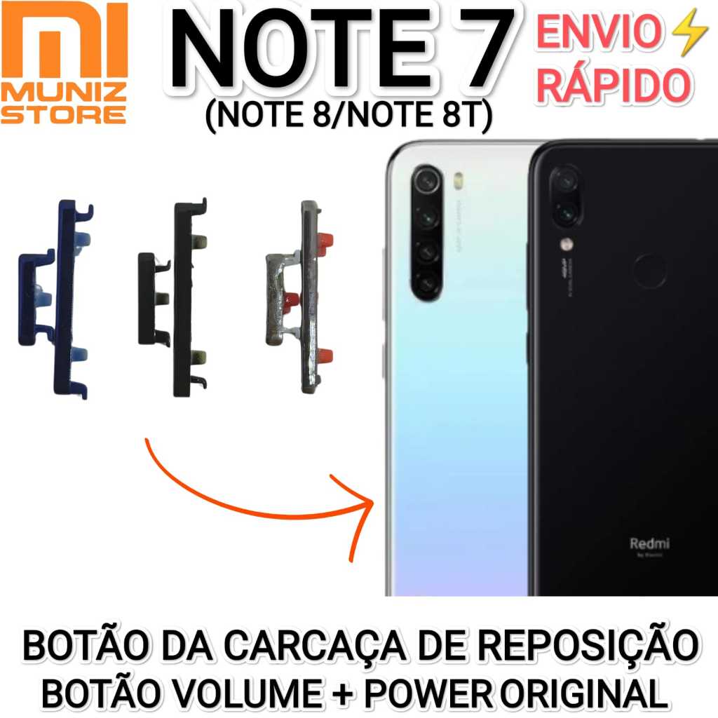 Botão Redmi Note 7/Note 8/8T da Carcaça Volume Lateral Externo de ...